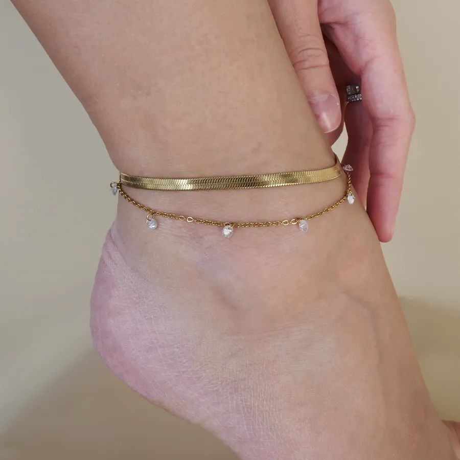 Chaîne de cheville Ornella | Double bracelet de cheville avec pendentifs